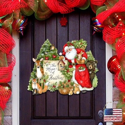 Woodland Playing Santa Door Decor by Susan Winget - Christmas Santa and Snowman Decor - 8471103H-SW-0