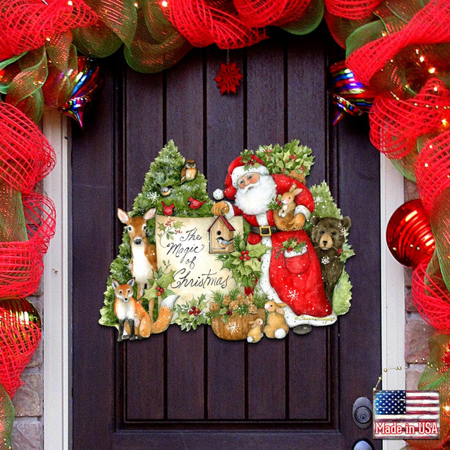Woodland Playing Santa Door Decor by Susan Winget - Christmas Santa and Snowman Decor - 8471103H-SW-0