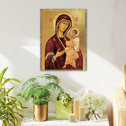 Virgin Mary Wooden Gold Plated Religious Orthodox Sacred Icon - Inspirational Icon Decor - 85063-2