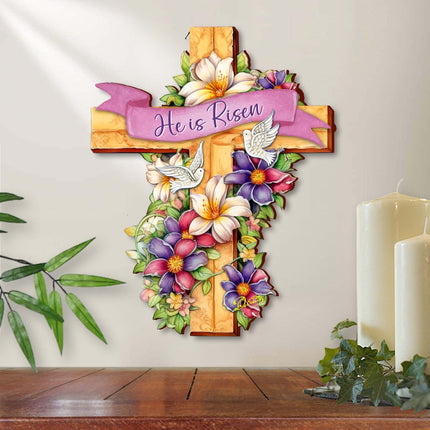 He is Risen Wooden Cross by G. Debrekht - Easter Spring Decor - 88162-2