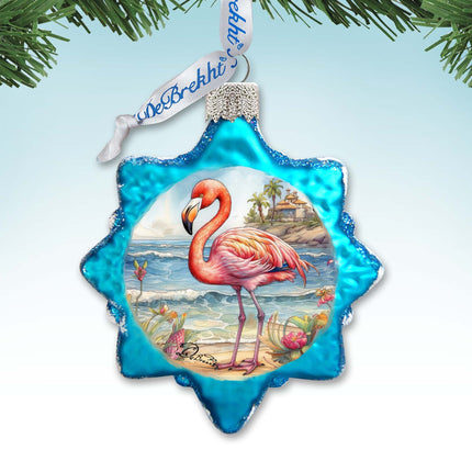 Nautical Christmas Ornaments - Flamingo Keepsake Glass Ornaments by G. Debrekht - Coastal Holiday Decor - 777394-2