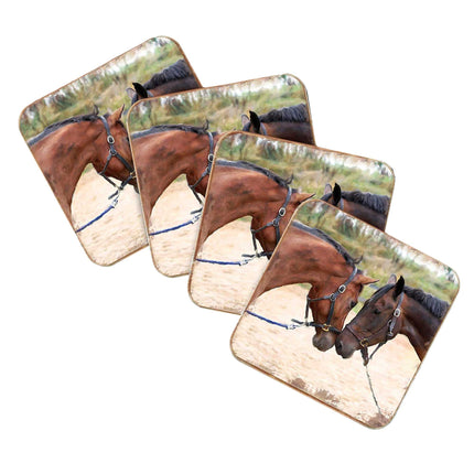 Horses Wooden Cork Coasters Gift Set of 4 by Nature Wonders - Nature Wildlife Decor  - 95370C-S4-4