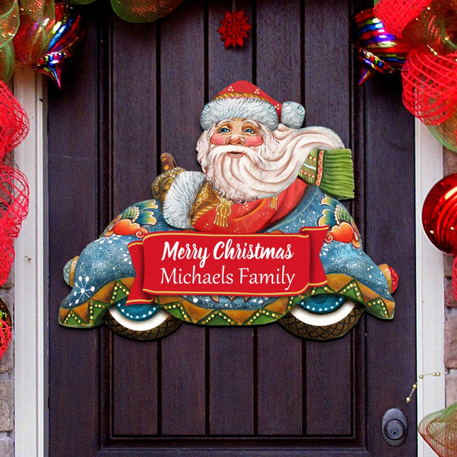Race Car Santa Merry Christmas Door Decor by G. DeBrekht - Christmas Santa Snowman Decor - 8112045-1H-0