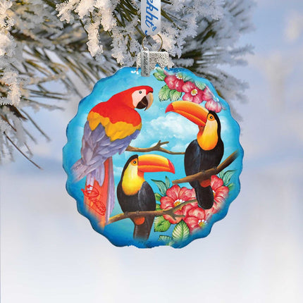 Tropical Birds Flower Glass Ornament by G. DeBrekht - Christmas Decor - 759-022-0
