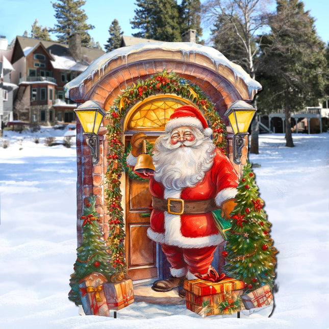Knocking the Door Santa Outdoor Decor by G. Debrekht - Christmas Santa Snowman Decor - 8611044F-0