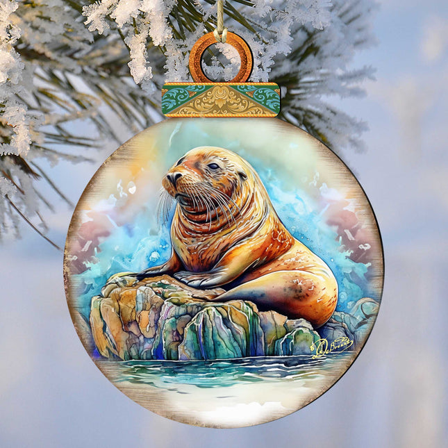 Sea Lion Wooden Ornaments by G.Debrekht - Wildlife Holiday Decor - 8710127-0