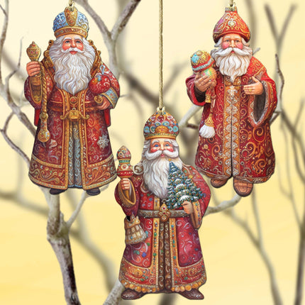 Santa Decorative Wooden Ornaments Set of 3 by G. Debrekht - Christmas Decor - 8091032-S3-1