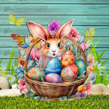 Bunny in a Basket Easter Yard Sign by G. DeBrekht - Easter Spring Decor - 8652764F-1