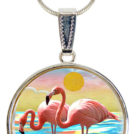 Flamingos Silver Plated Mother of Pearl Jewelry Pendant Necklace Coastal - 44046-2