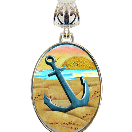 Anchor Silver-Plated Mother of Pearl Jewelry Pendant Necklace - 44056-0