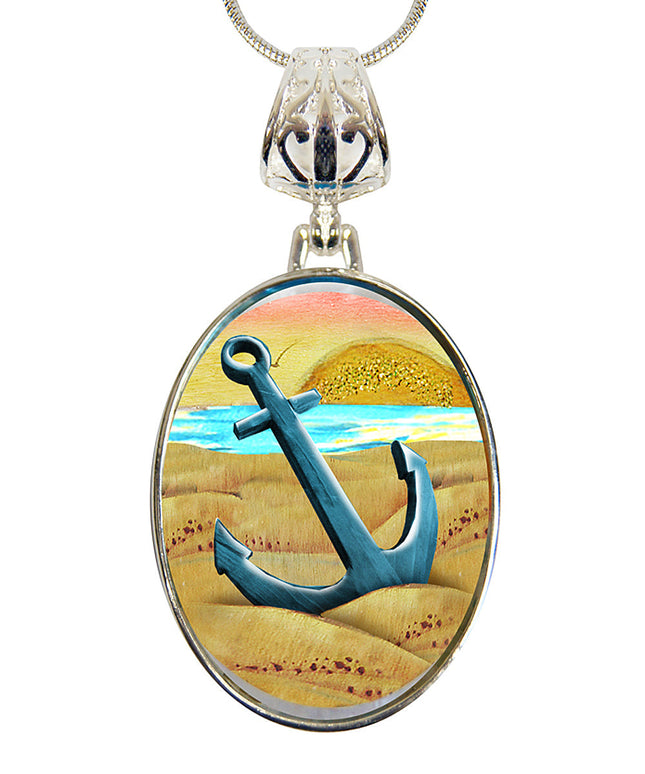 Anchor Silver-Plated Mother of Pearl Jewelry Pendant Necklace - 44056-0