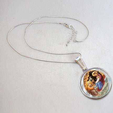 Orthodox Nativity Silver Plated Mother of Pearl Necklace Jewelry - 43052-2