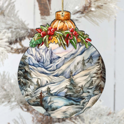 Beauty in Alaska's Snowy Peaks Wooden Ornaments by G.Debrekht - Wildlife Holiday Decor - 870036-2