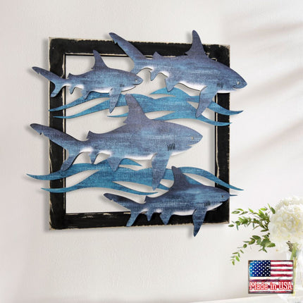 Great White Sharks Rustic Wood Wall Decor by G. DeBrekht - Coastal Sea-Life Decor - G98515S4-1