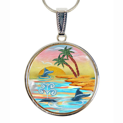 Calm Palms Silver Plated Mother of Pearl Jewelry Pendant Necklace - 44048-2