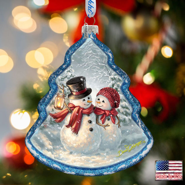 Snow Couple Glass Ornament by D. Gelsinger - Christmas Santa Snowman Decor - 762-108-DG-0