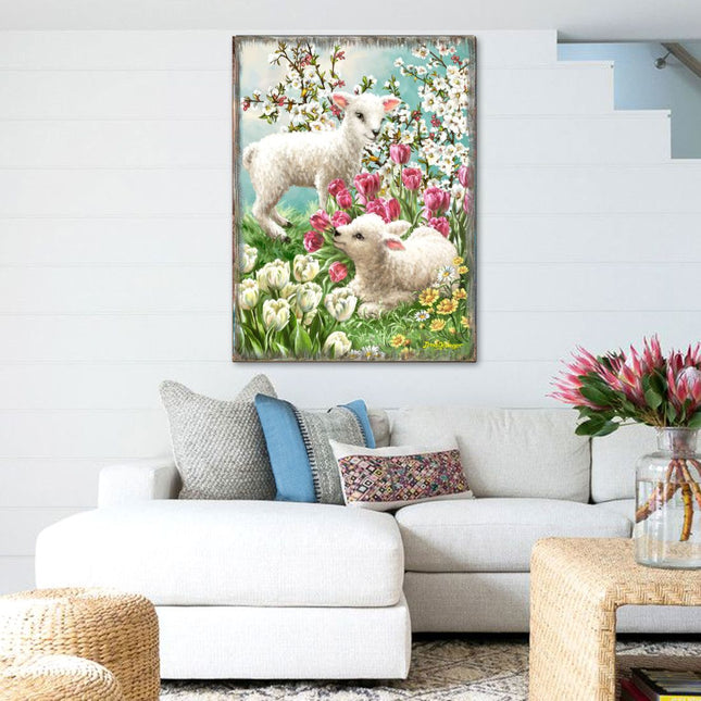 Easter Lambs Wooden Wall Art by D. Gelsinger - Easter Spring Decor - 95673B-DG-0