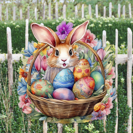 Bunny in a Basket Holiday Door Decor by G. Debrekht - Easter Spring Decor - 8652764H-2