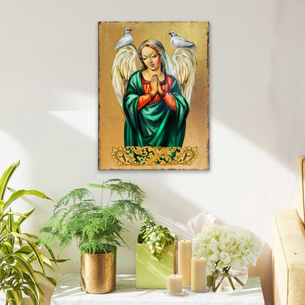 Praying Angel Wooden Gold Plated Religious Christian Sacred Icon - Inspirational Icon Decor - 85026-2