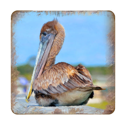 Pelican Coastal Wooden Cork Coasters Gift Set of 4 by Nature Wonders - Coastal Sea-Life Decor - 95325C-S4-3