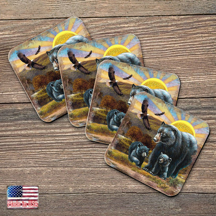 Bears Wooden Cork Coasters Gift Set of 4 by Nature Wonders - Nature Wildlife Decor  - 95214C-S4-0