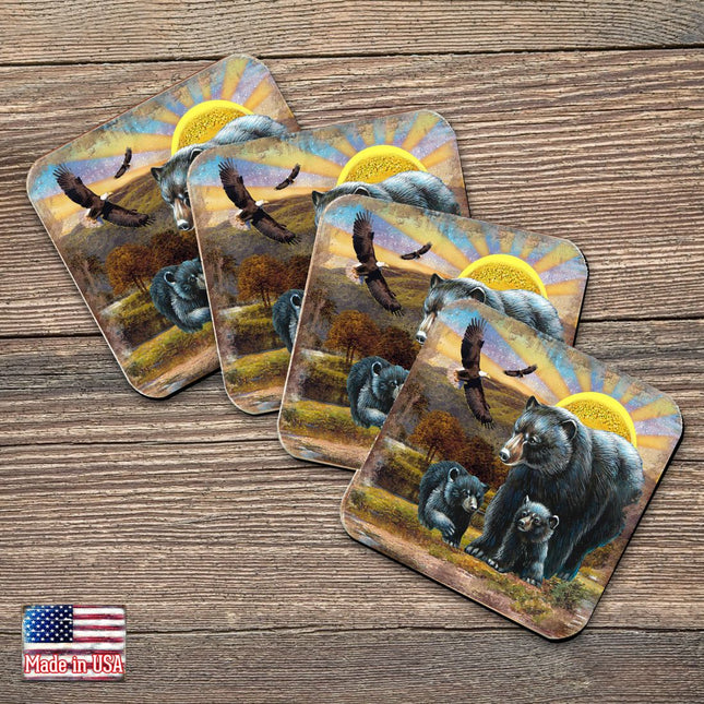 Bears Wooden Cork Coasters Gift Set of 4 by Nature Wonders - Nature Wildlife Decor  - 95214C-S4-0