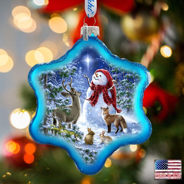 Heaven with Snowman Glass Ornament by D. Gelsinger - Christmas Santa Snowman Decor - 754-102B-DG-0