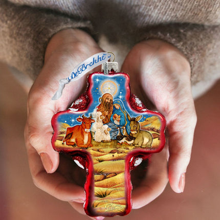 Nativity Cross Glass Ornament Holiday Splendor by Debrekht 758-018-2