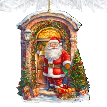 Knocking the Door Santa Wooden Ornaments by G. Debrekht Christmas Santa Snowman Decor - 8611044-3