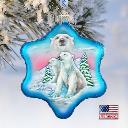 Polar Bear Snowflake Glass Ornament by G. DeBrekht - Wildlife Holiday Decor - 754-001-1