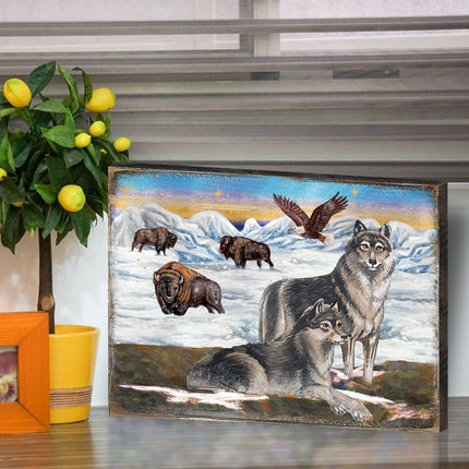 Winter Wolves Art Wooden Wall Art by Nature Wonders - Nature Wildlife Decor  - 95222B-3