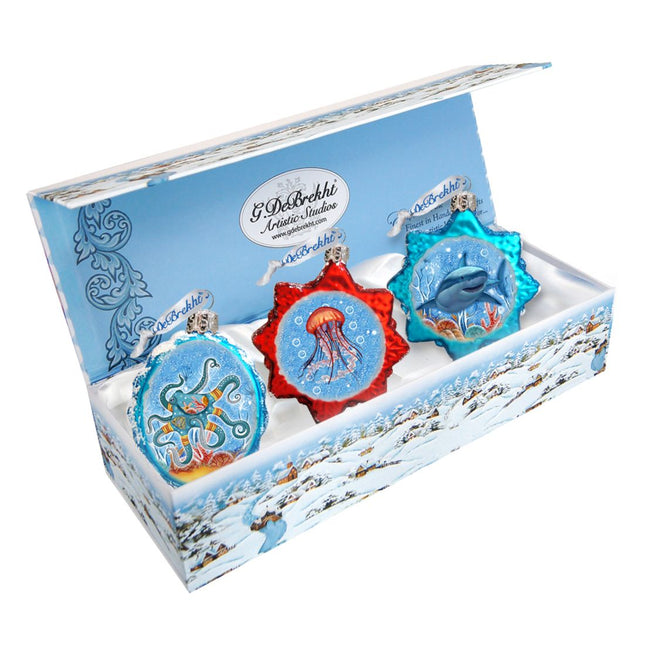 Under the Sea Mercury Glass Ornaments Set of 3 by G. DeBrekht - Coastal Holiday Decor - 770136S3-0