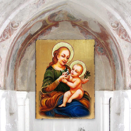 Virgin Mary Directress Wooden Gold Plated Religious Christian odox Sacred Icon - Inspirational Icon Decor - 85031-3