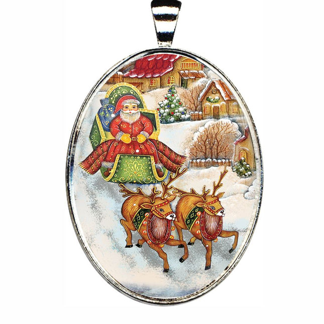 Santa Arrival Silver Plated Medal Pendant Necklace - 44155O-0