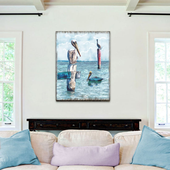 Peaceful Birds Pelicans and Seagulls Wooden Coastal Wall Art by Nature Wonders - Coastal Sea-Life Decor - 95252-4B-0