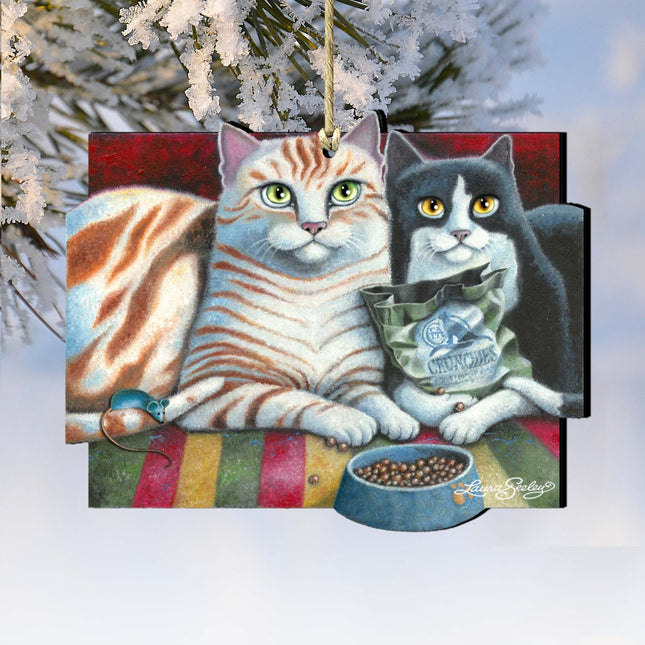 Dinner N Movie Cat Wooden Ornaments by Laura Seeley - Pets Dog and Cats Decor - 8512069-LS-0