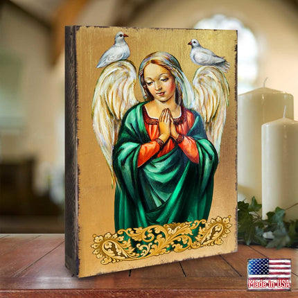 Praying Angel Wooden Gold Plated Religious Christian Sacred Icon - Inspirational Icon Decor - 85026-1