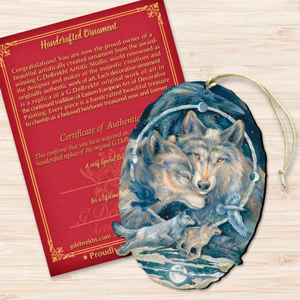 In Spirit I Am Free Wolves Ravens Wooden Ornaments by J. Bergsma - Wildlife Holiday Decor - 8591723-JB-2