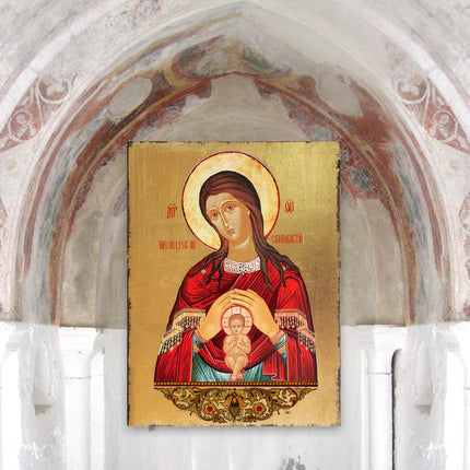 Blessed Virgin Mary Lifegiving Wooden Gold Plated Religious Christian Sacred Icon - Inspirational Icon Decor - 85017-3