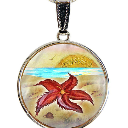 Starfish Pendant Silver-Plated Mother of Pearl Jewelry Necklace - 44051-1