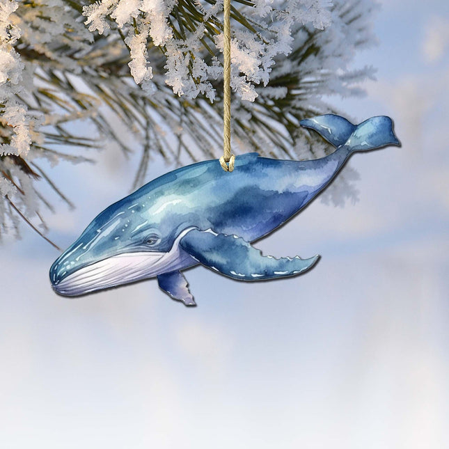 Blue Humpback Whale Wooden Ornaments by G.Debrekht - Wildlife Holiday Decor - 8710103-1-0