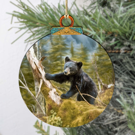 Playful Black Bear Cub Wooden Ornaments by G.Debrekht - Wildlife Holiday Decor - 870071-1