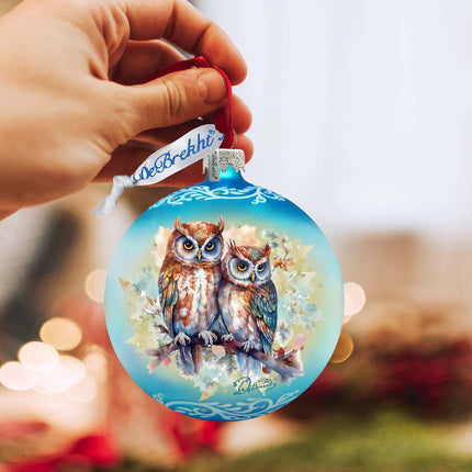 A Love for All Seasons: Wild Owls Ball Glass Ornament by G. Debrekht - Wildlife Holiday Decor - 73384-2