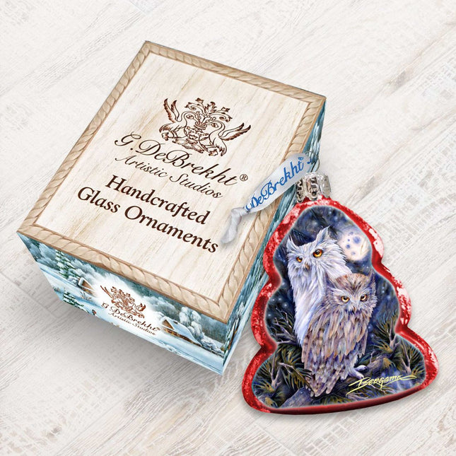 Night Watch Owls Mercury Glass Ornament by J. Bergsma - Wildlife Holiday Decor - 7783902-JB-0