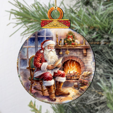 Santa at the Fireplace Wooden Ornaments by G. Debrekht Christmas Santa Snowman Decor - 8611089-1