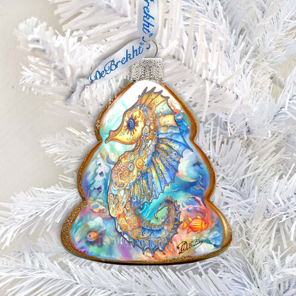 Holiday Coastal Decor - Seahorse Keepsake Glass Ornaments by G. Debrekht - Coastal Holiday Decor - 777398-1
