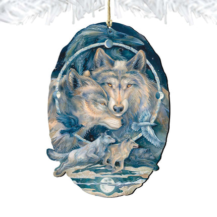 In Spirit I Am Free Wolves Ravens Wooden Ornaments by J. Bergsma - Wildlife Holiday Decor - 8591723-JB-4