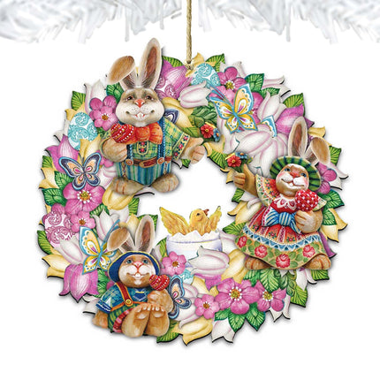 Easter Family Wreath Wooden Ornaments by G. DeBrekht - Easter Spring Decor - 8185301-3-4