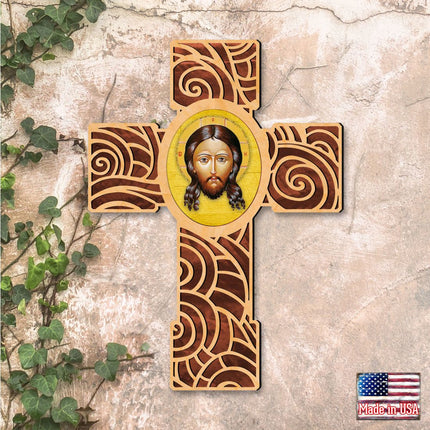 Holy Face Modern Wooden Cross by Museum Icons - Inspirational Icon Decor - 88218-2