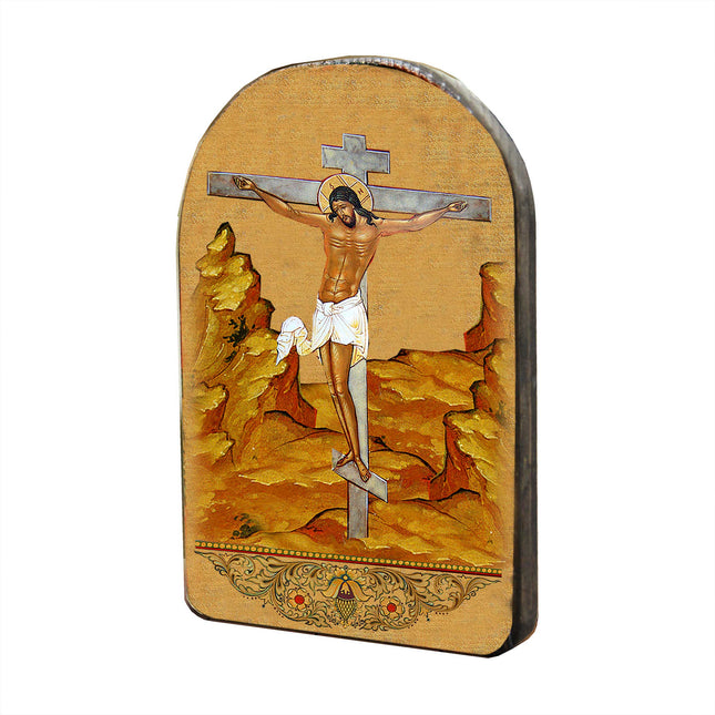 Crucifixion Cross Wooden Gold Plated Religious Christian Sacred Icon - Inspirational Icon Decor - 86058-0